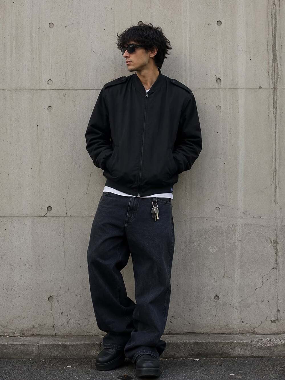 Neptune Garment Co Black Bomber Jacket Mens 46 Y2K Streetwear Utility Coat